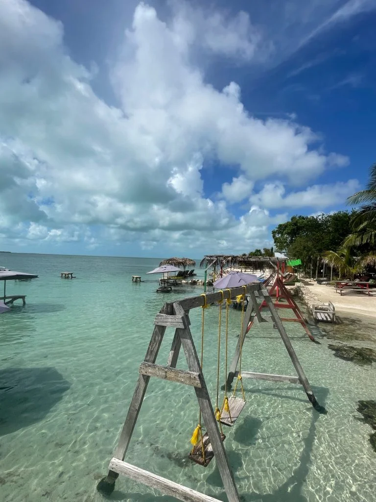 Overwater seats in the shallows at Secret Beach